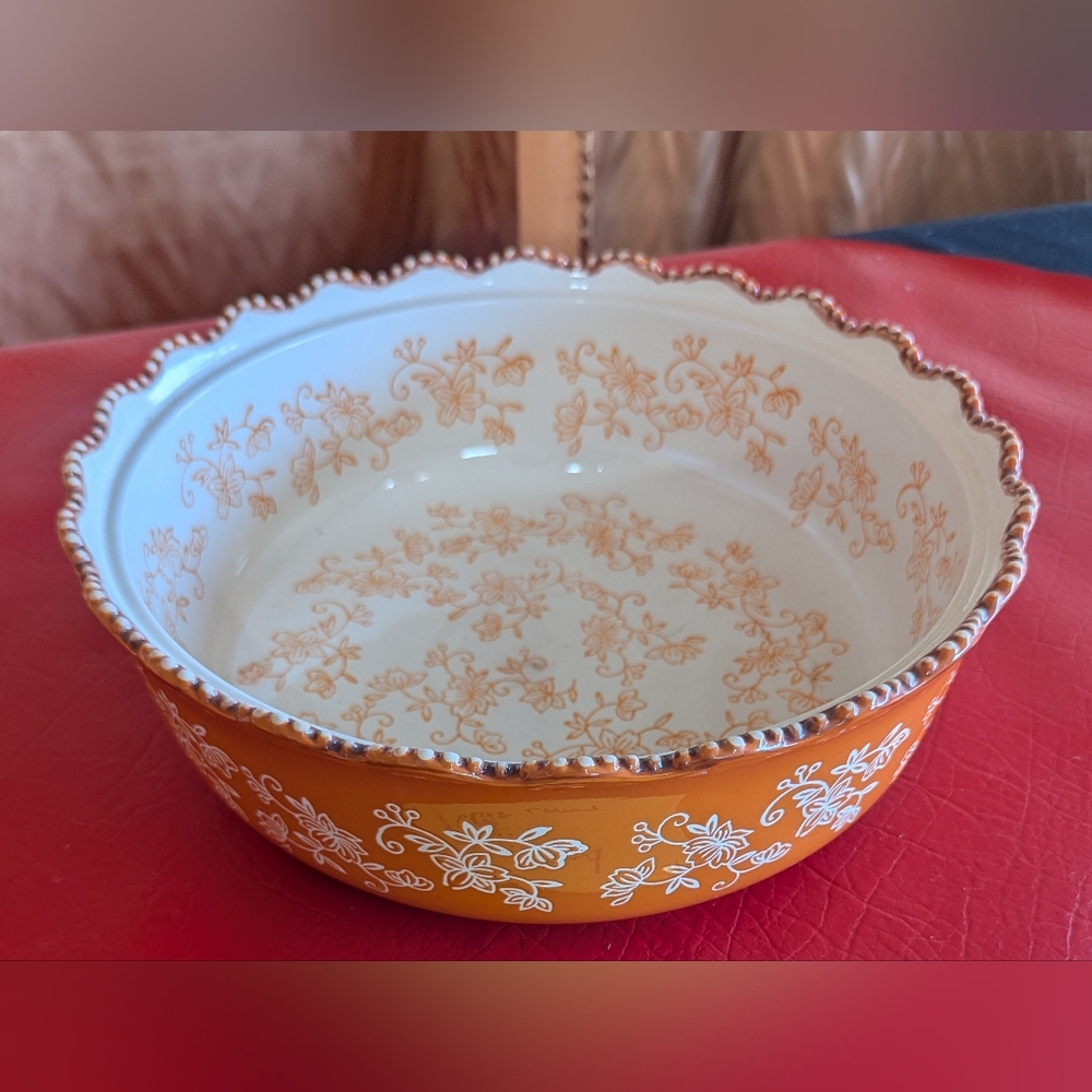 Orange Floral Ceramic Bowl